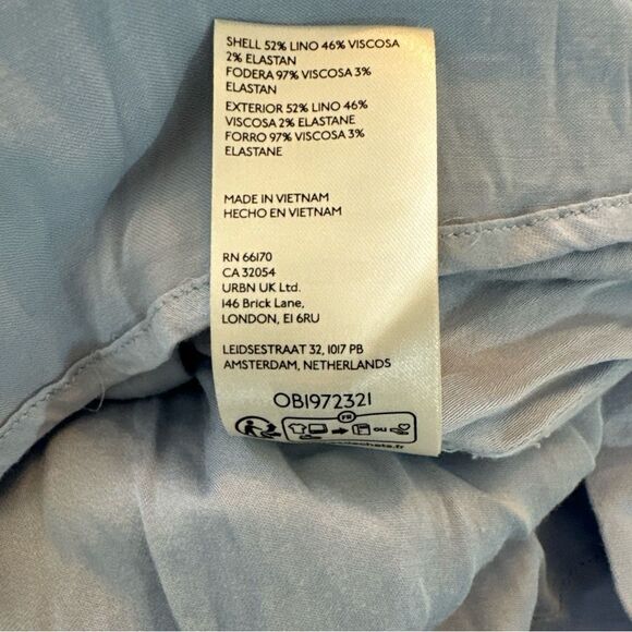 Anthropologie The Linen Maya Ruched Cowl-Neck Dress: Mini Edition Blue Large - Picture 8 of 11